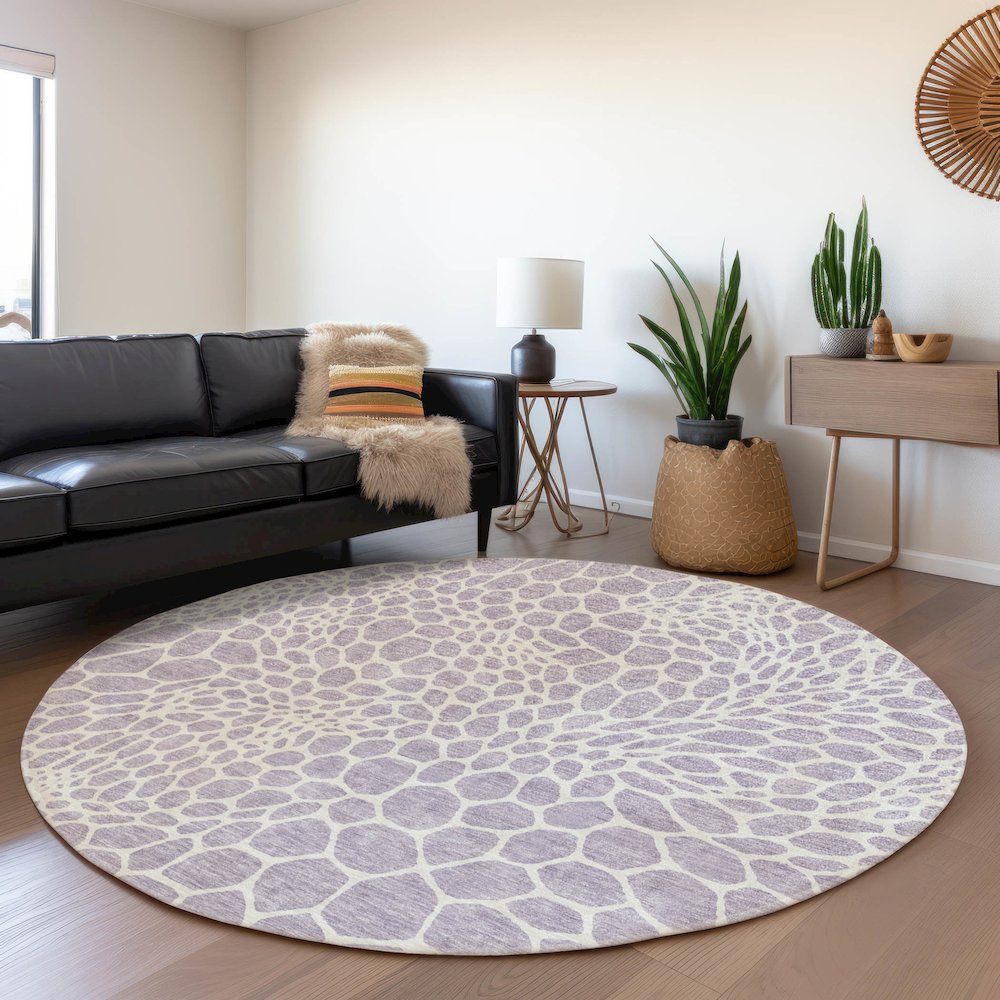 Premium Machine Washable Mayfield AMF919 Lilac 8' x 8' Round Rug. Picture 5