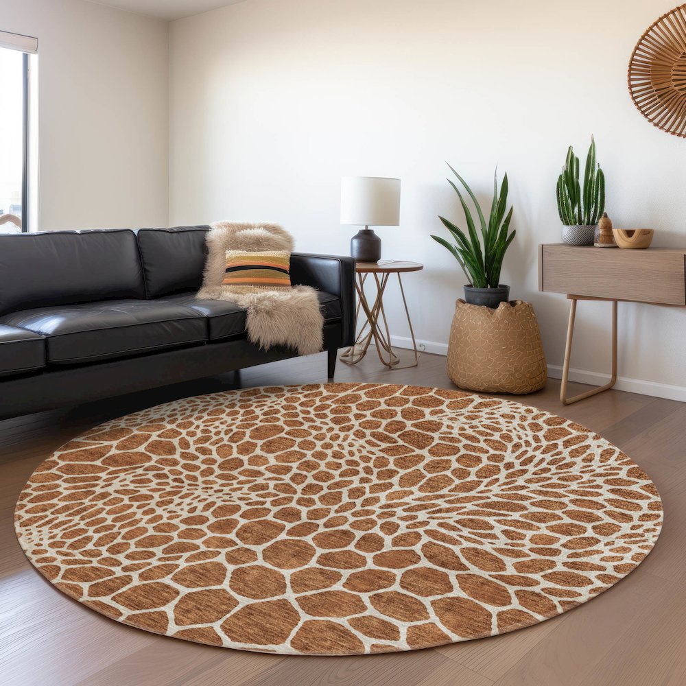 Premium Machine Washable Mayfield AMF919 Paprika 8' x 8' Round Rug. Picture 5