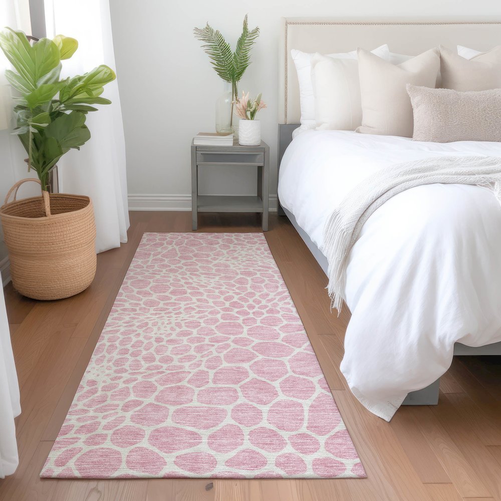 Premium Machine Washable Mayfield AMF919 Pink 2'3" x 7'6" Runner Rug. Picture 5