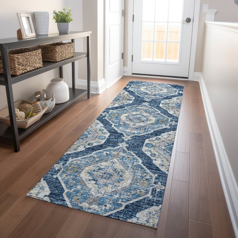 Premium Machine Washable Mayfield  Blue 2'3" x 7'6" Runner Rug. Picture 5
