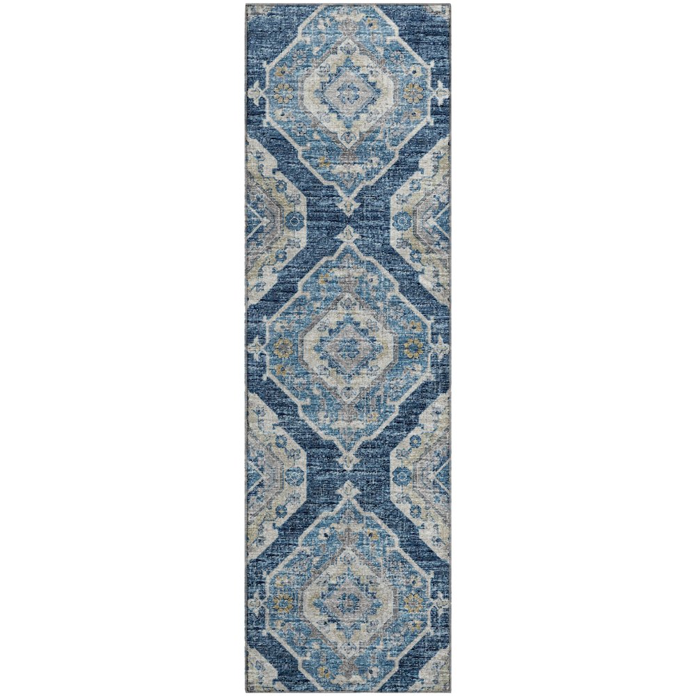 Premium Machine Washable Mayfield  Blue 2'3" x 7'6" Runner Rug. Picture 1