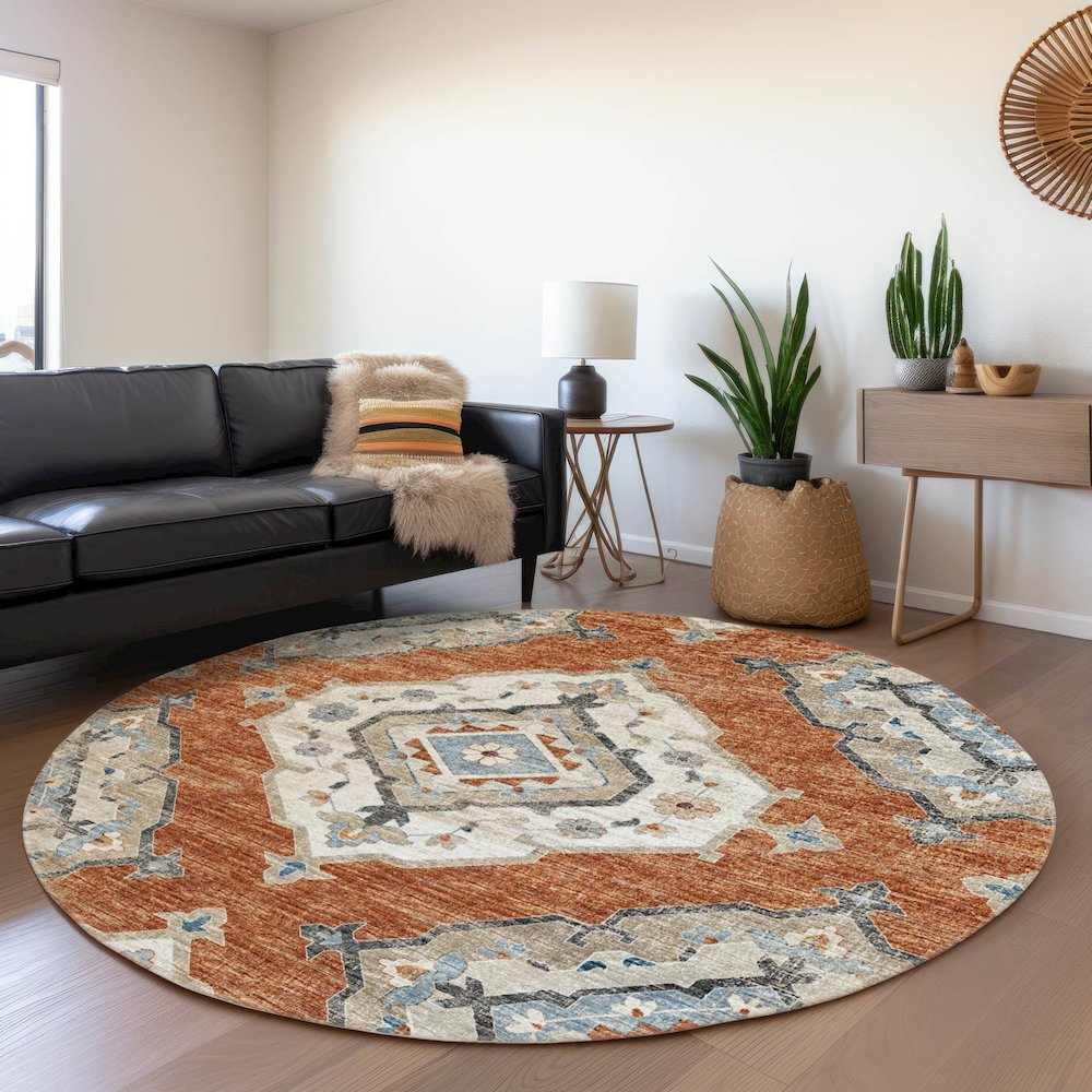 Premium Machine Washable Mayfield  Clay 8' x 8' Round Rug. Picture 5