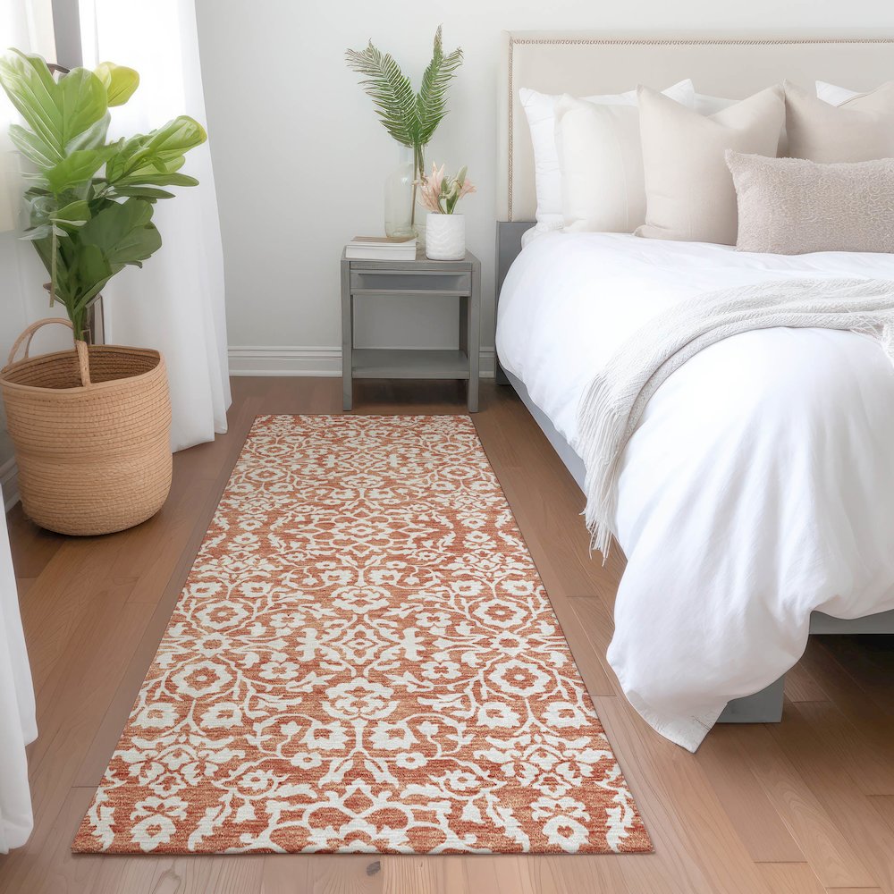 Premium Machine Washable Mayfield AMF920 Coral 2'3" x 7'6" Runner Rug. Picture 5