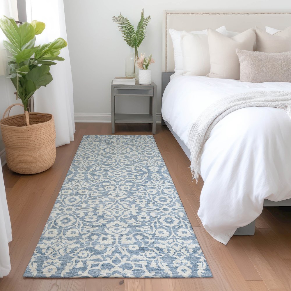 Premium Machine Washable Mayfield AMF920 Denim 2'3" x 7'6" Runner Rug. Picture 5
