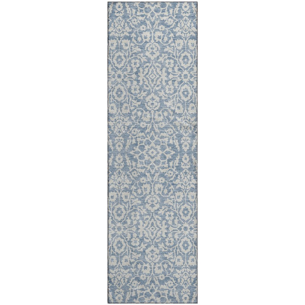 Premium Machine Washable Mayfield AMF920 Denim 2'3" x 7'6" Runner Rug. Picture 1