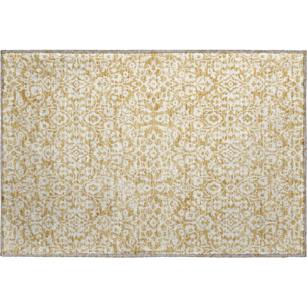 Premium Machine Washable Mayfield AMF920 Gold 1'8" x 2'6" Rug. Picture 1