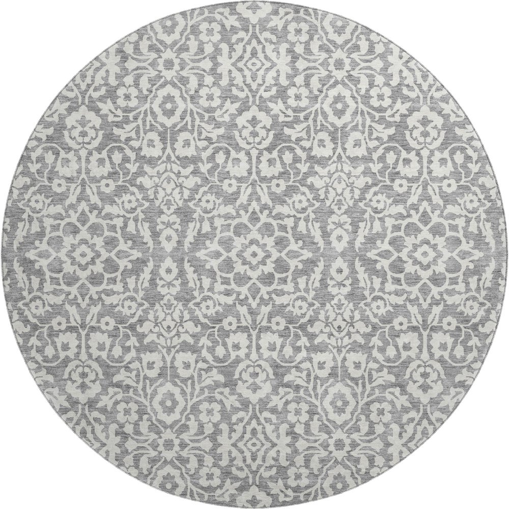 Premium Machine Washable Mayfield AMF920 Gray 8' x 8' Round Rug. Picture 1
