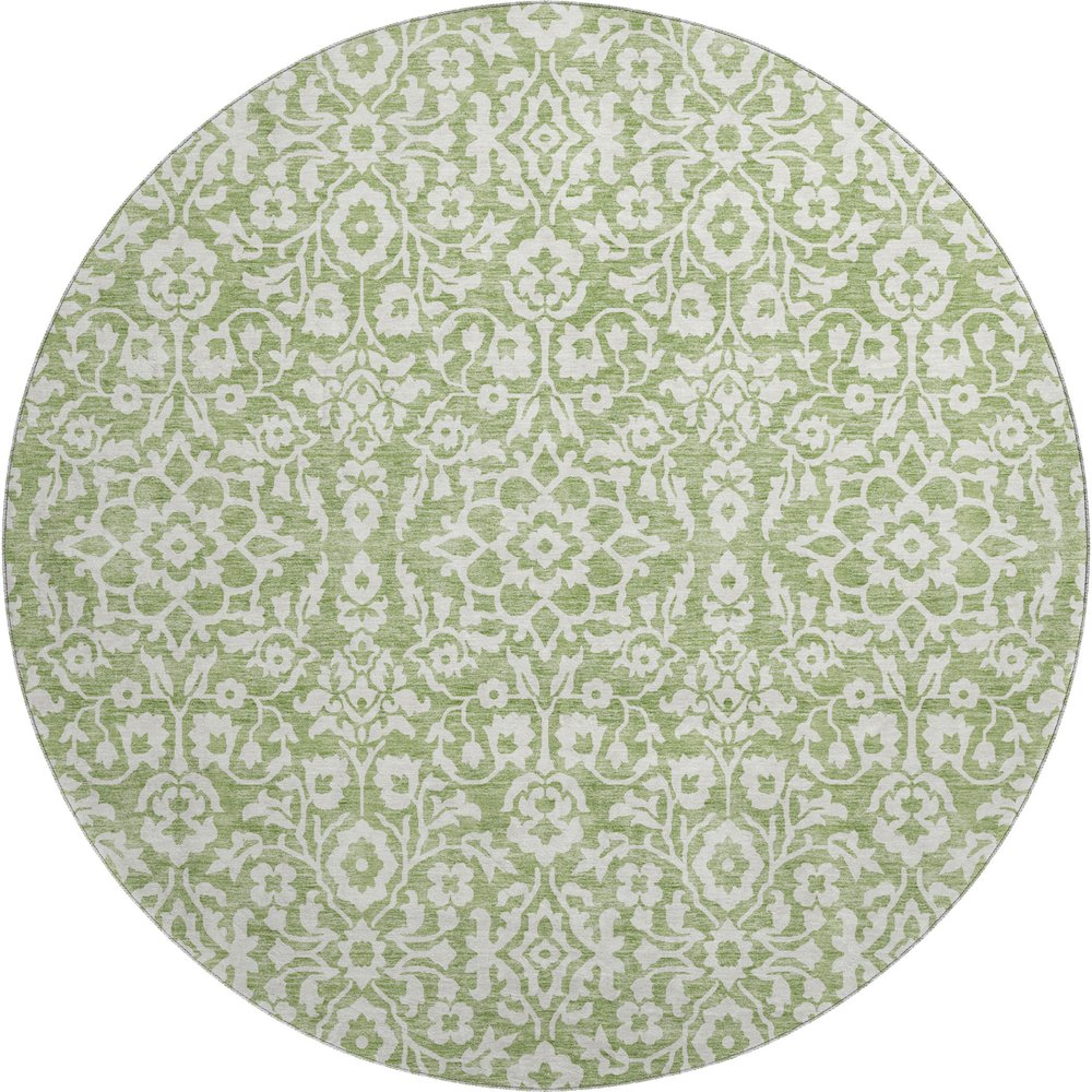 Premium Machine Washable Mayfield AMF920 Green 8' x 8' Round Rug. Picture 1