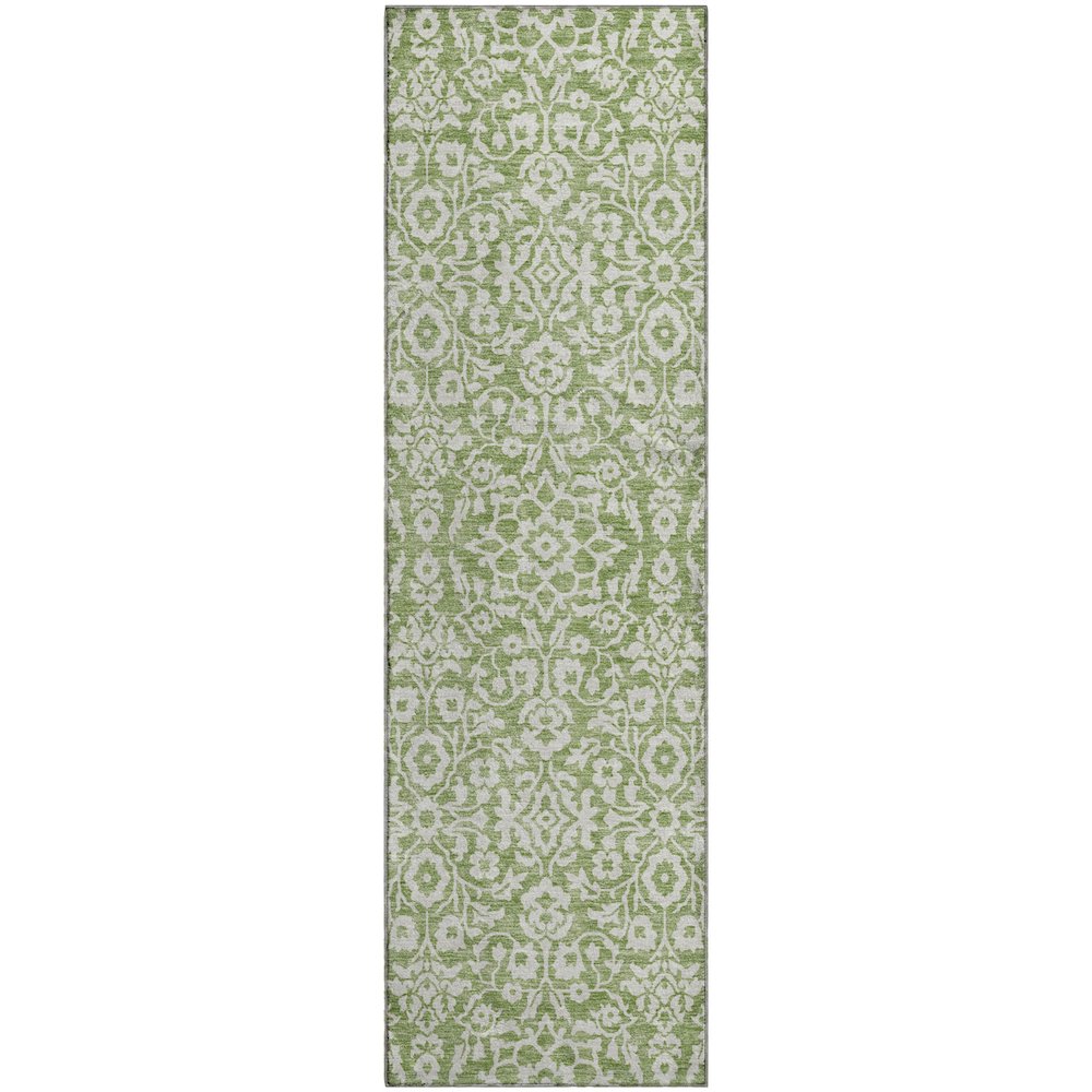 Premium Machine Washable Mayfield AMF920 Green 2'3" x 7'6" Runner Rug. Picture 1
