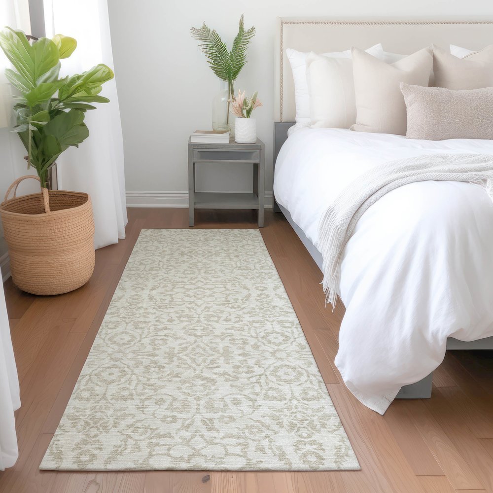 Premium Machine Washable Mayfield AMF920 Ivory 2'3" x 7'6" Runner Rug. Picture 5