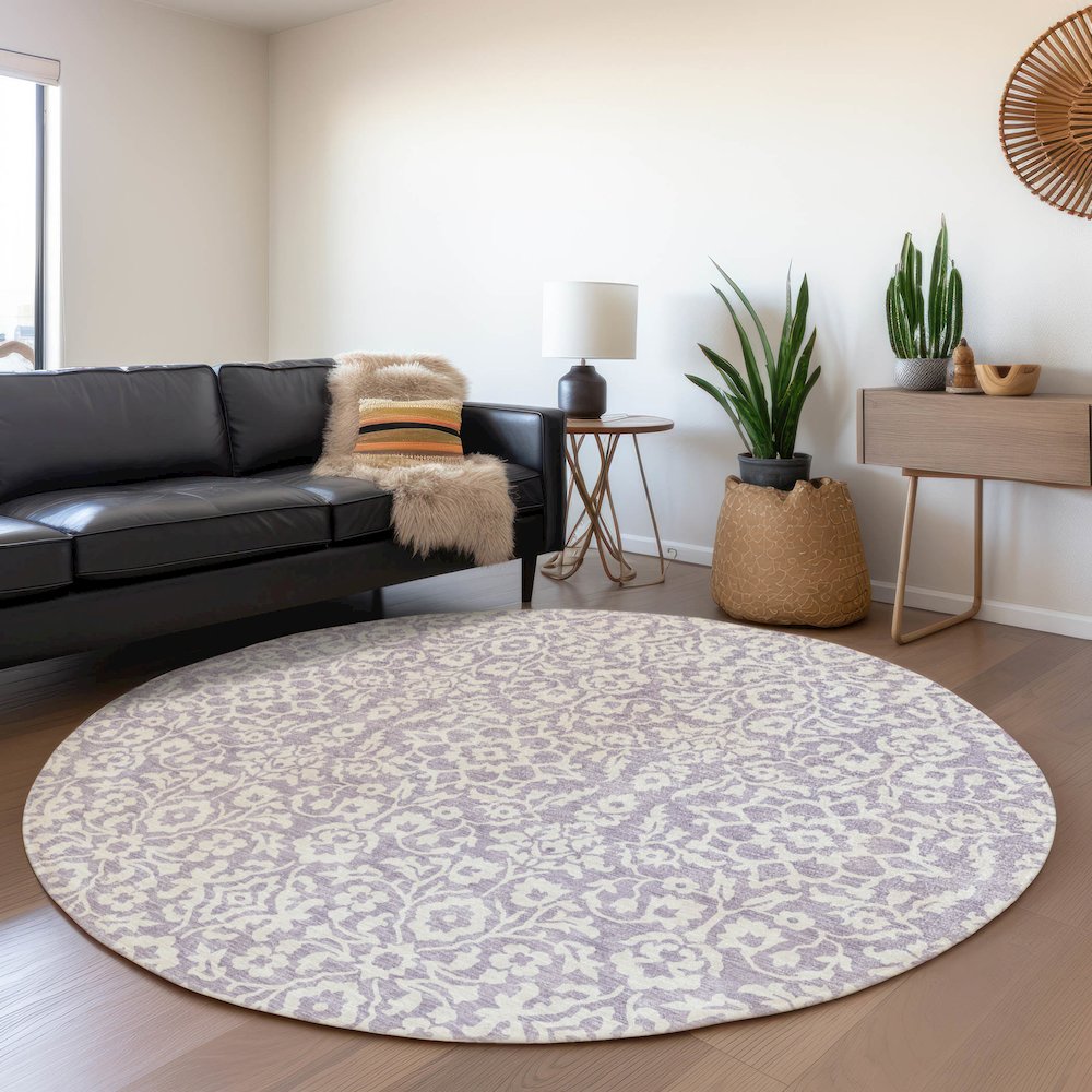 Premium Machine Washable Mayfield AMF920 Lavender 8' x 8' Round Rug. Picture 5