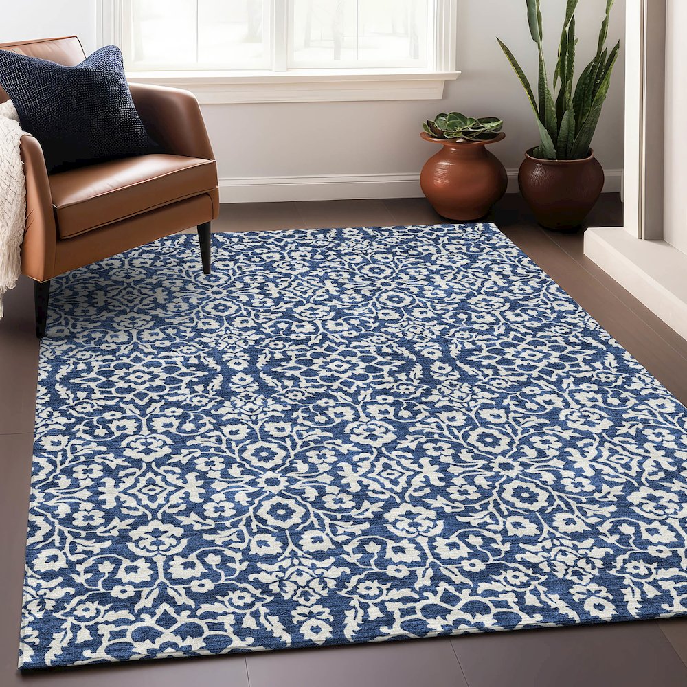 Premium Machine Washable Mayfield AMF920 Navy 2'6" x 3'10" Rug. Picture 5