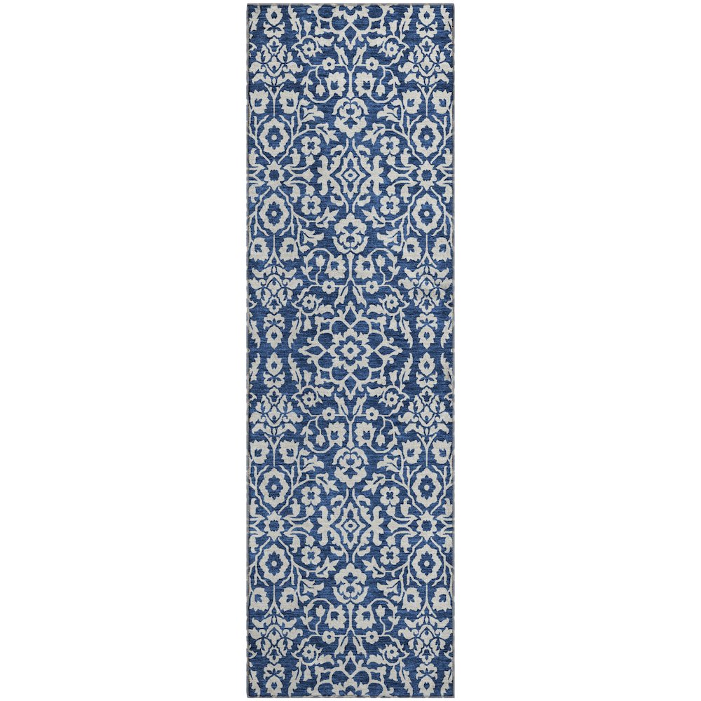 Premium Machine Washable Mayfield AMF920 Navy 2'3" x 7'6" Runner Rug. Picture 1