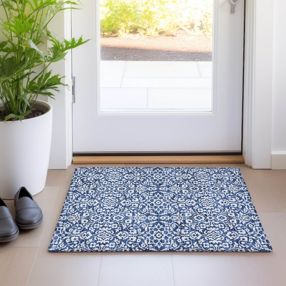 Premium Machine Washable Mayfield AMF920 Navy 1'8" x 2'6" Rug. Picture 5