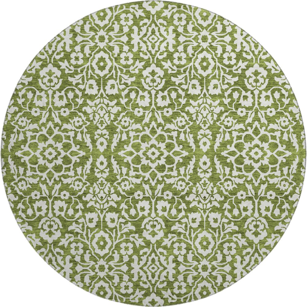 Premium Machine Washable Mayfield AMF920 Olive 8' x 8' Round Rug. Picture 1