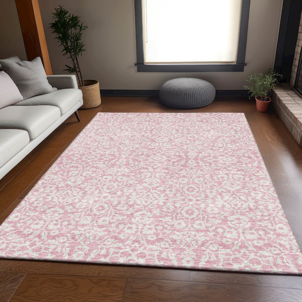 Premium Machine Washable Mayfield AMF920 Pink 2'6" x 3'10" Rug. Picture 6