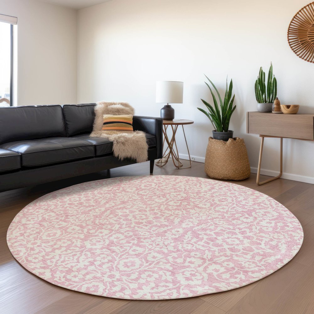 Premium Machine Washable Mayfield AMF920 Pink 8' x 8' Round Rug. Picture 5