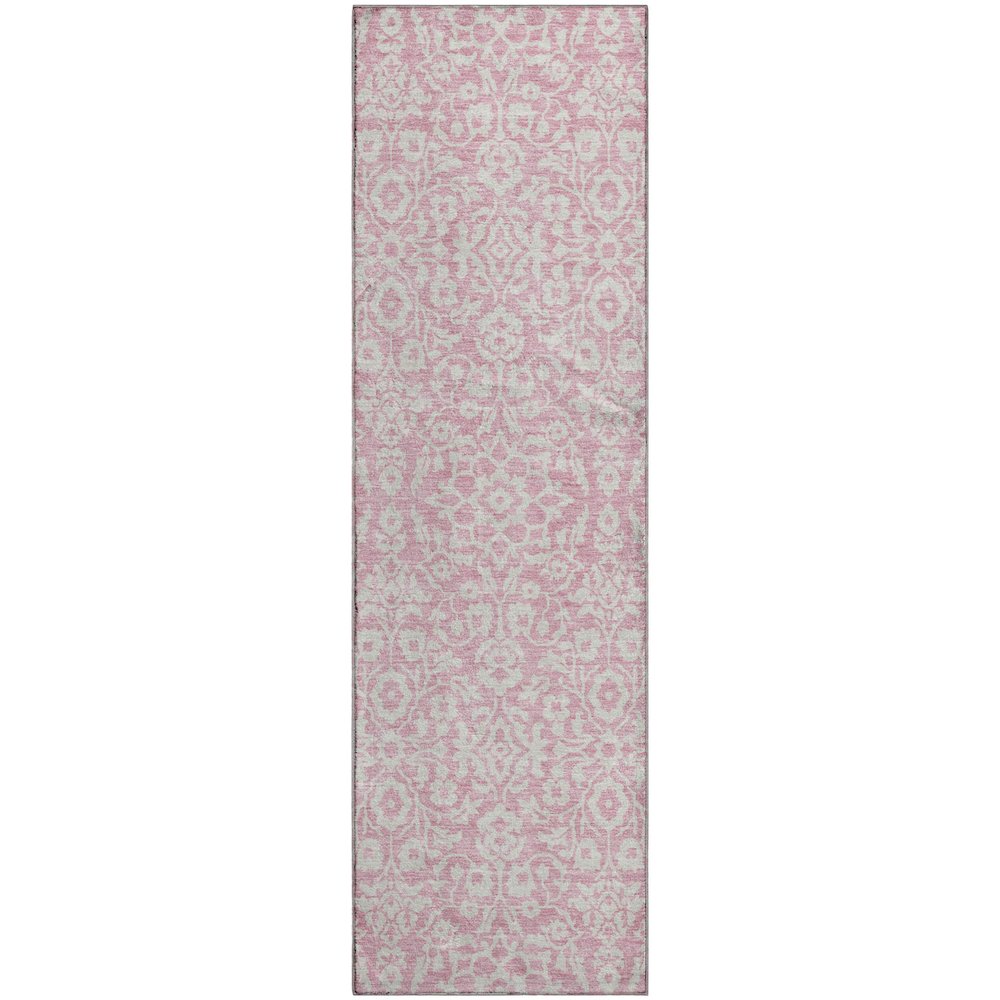 Premium Machine Washable Mayfield AMF920 Pink 2'3" x 7'6" Runner Rug. Picture 1