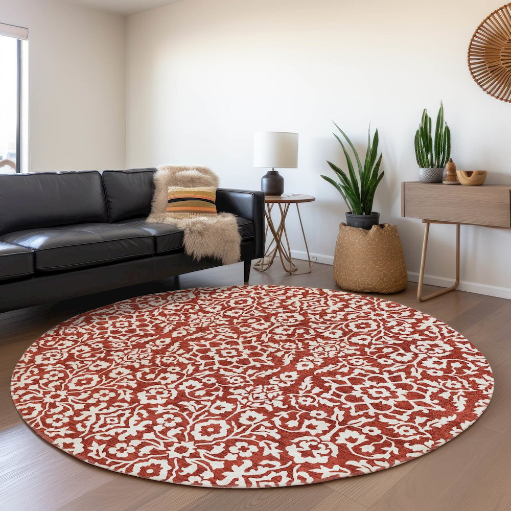 Premium Machine Washable Mayfield AMF920 Red 8' x 8' Round Rug. Picture 5