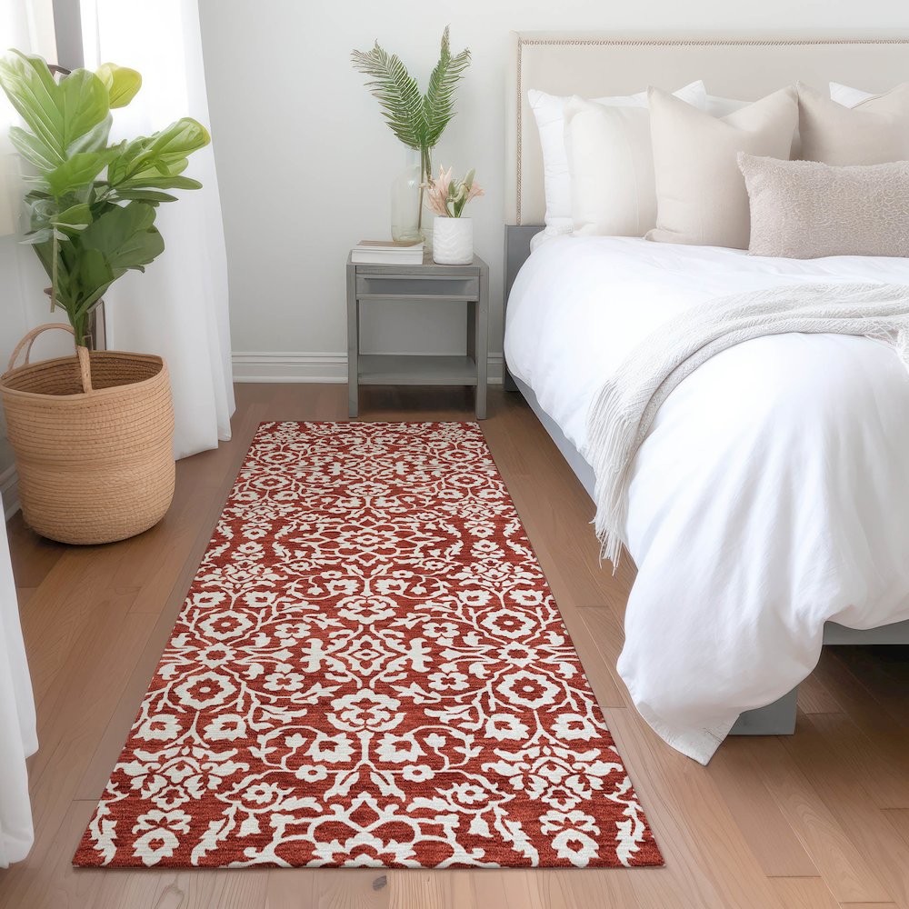 Premium Machine Washable Mayfield AMF920 Red 2'3" x 7'6" Runner Rug. Picture 5