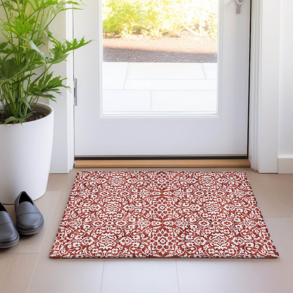 Premium Machine Washable Mayfield AMF920 Red 1'8" x 2'6" Rug. Picture 5