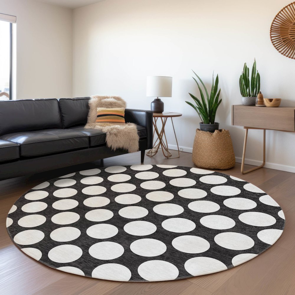 Premium Machine Washable Mayfield AMF921 Black 8' x 8' Round Rug. Picture 5