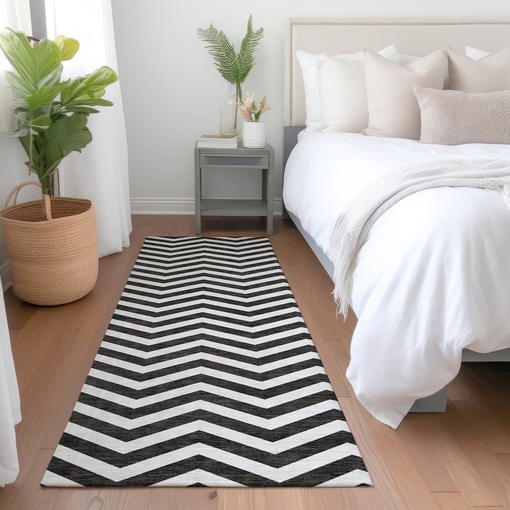 Premium Machine Washable Mayfield AMF922 Black 2'3" x 7'6" Runner Rug. Picture 5