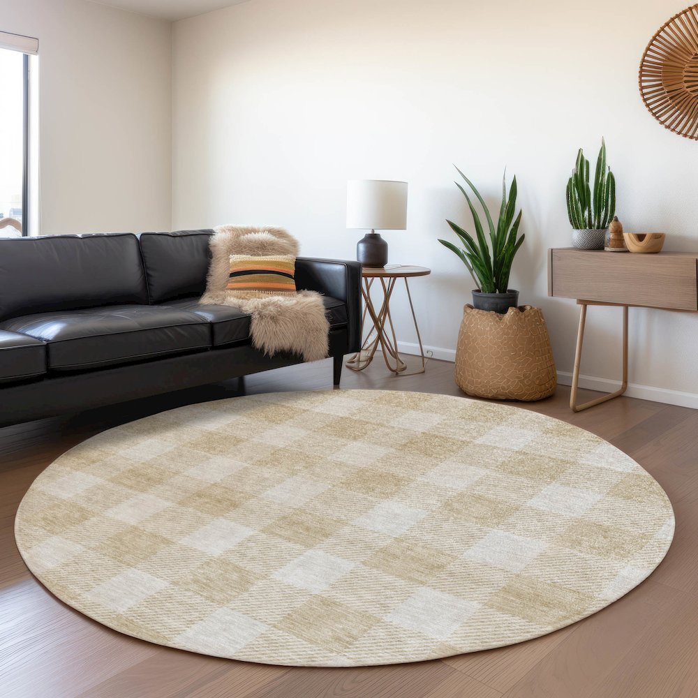 Premium Machine Washable Mayfield AMF923 Beige 8' x 8' Round Rug. Picture 5