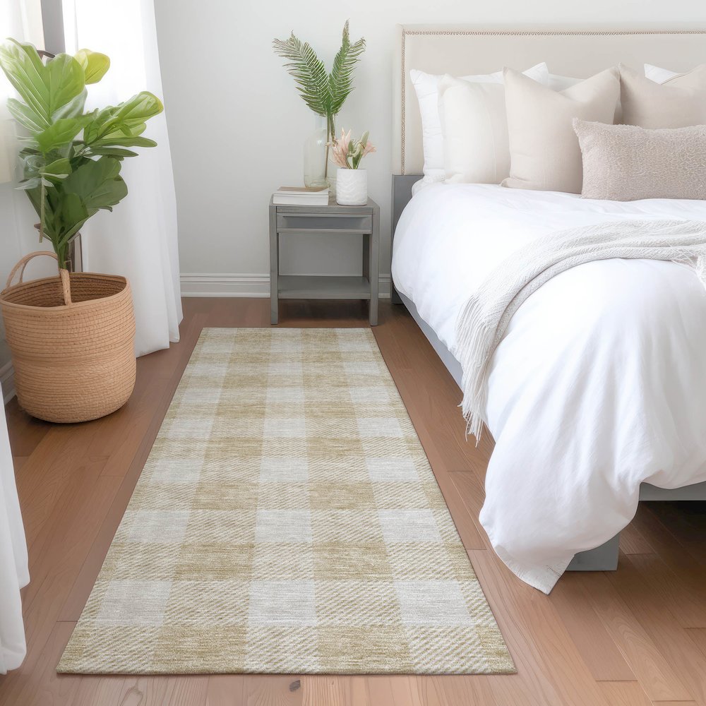 Premium Machine Washable Mayfield AMF923 Beige 2'3" x 7'6" Runner Rug. Picture 5