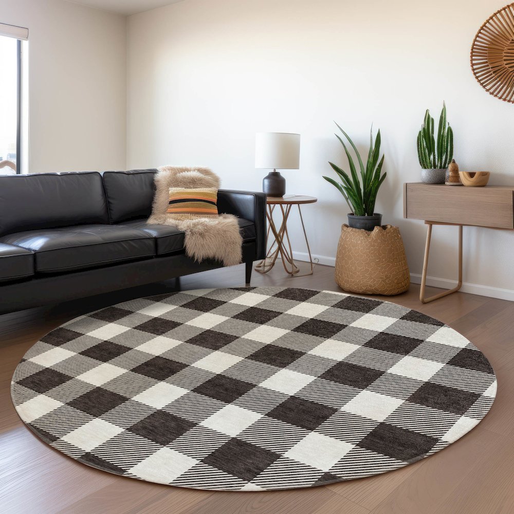 Premium Machine Washable Mayfield AMF923 Black 8' x 8' Round Rug. Picture 5