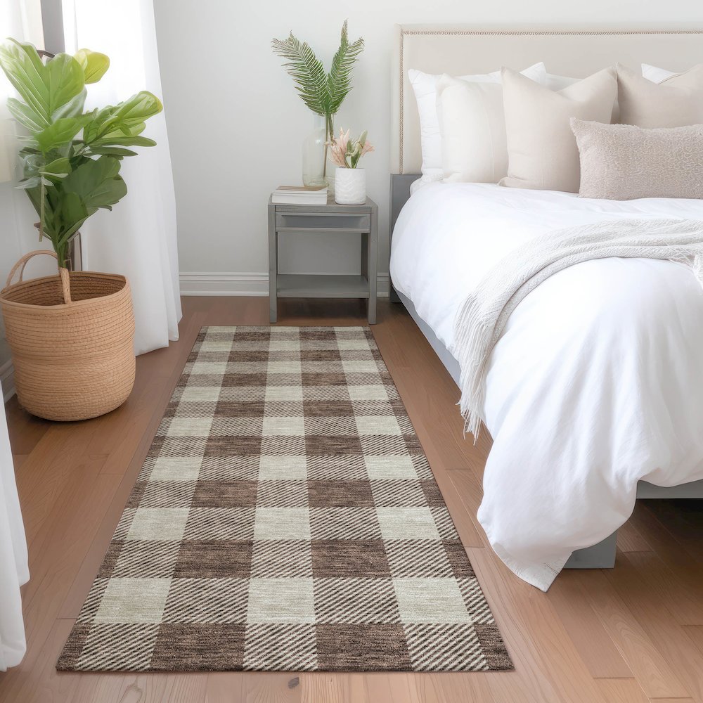 Premium Machine Washable Mayfield AMF923 Brown 2'3" x 7'6" Runner Rug. Picture 5