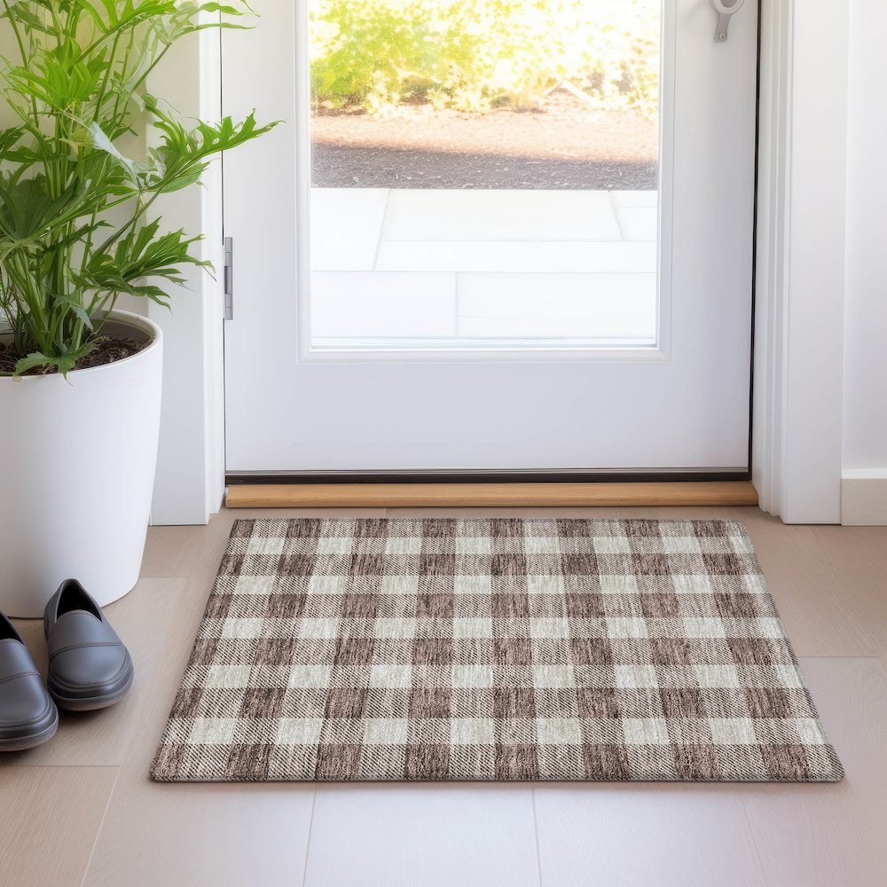 Premium Machine Washable Mayfield AMF923 Brown 1'8" x 2'6" Rug. Picture 5