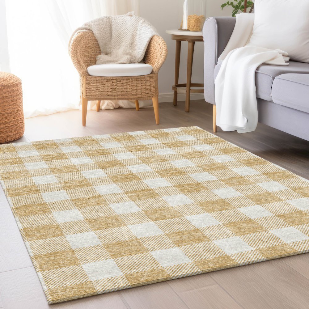 Premium Machine Washable Mayfield AMF923 Gold 2'6" x 3'10" Rug. Picture 5