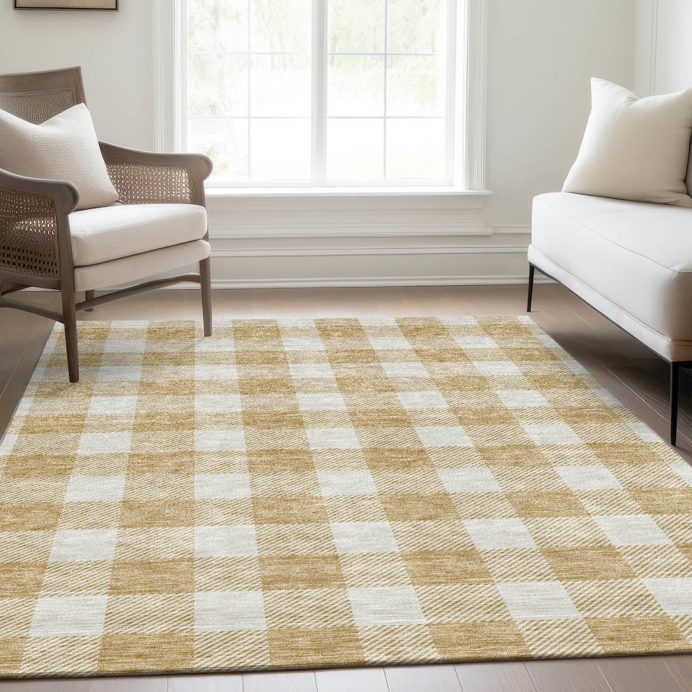 Premium Machine Washable Mayfield AMF923 Gold 2'6" x 3'10" Rug. Picture 6