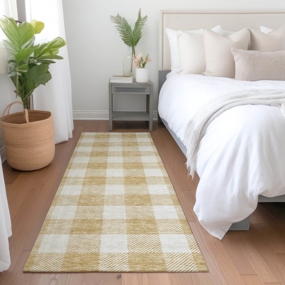 Premium Machine Washable Mayfield AMF923 Gold 2'3" x 7'6" Runner Rug. Picture 5