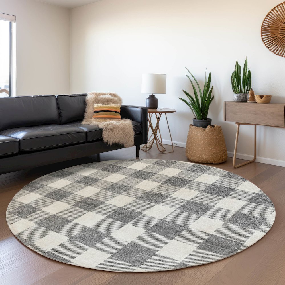 Premium Machine Washable Mayfield AMF923 Gray 8' x 8' Round Rug. Picture 5
