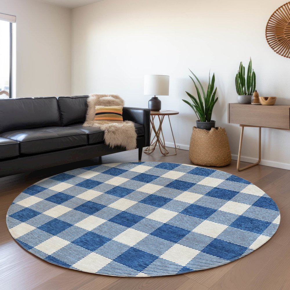 Premium Machine Washable Mayfield AMF923 Navy 8' x 8' Round Rug. Picture 5