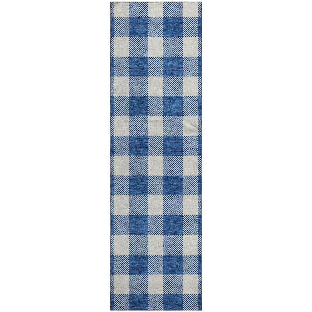 Premium Machine Washable Mayfield AMF923 Navy 2'3" x 7'6" Runner Rug. Picture 1