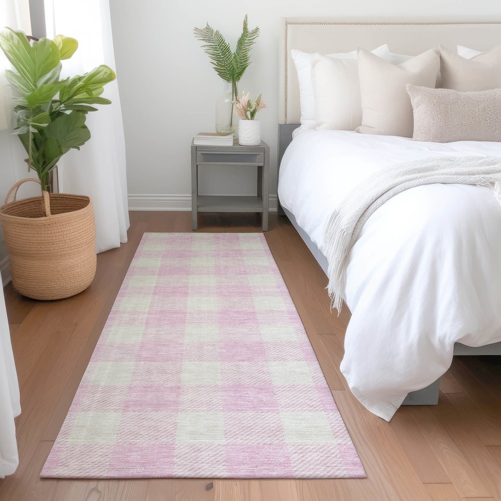 Premium Machine Washable Mayfield AMF923 Pink 2'3" x 7'6" Runner Rug. Picture 5