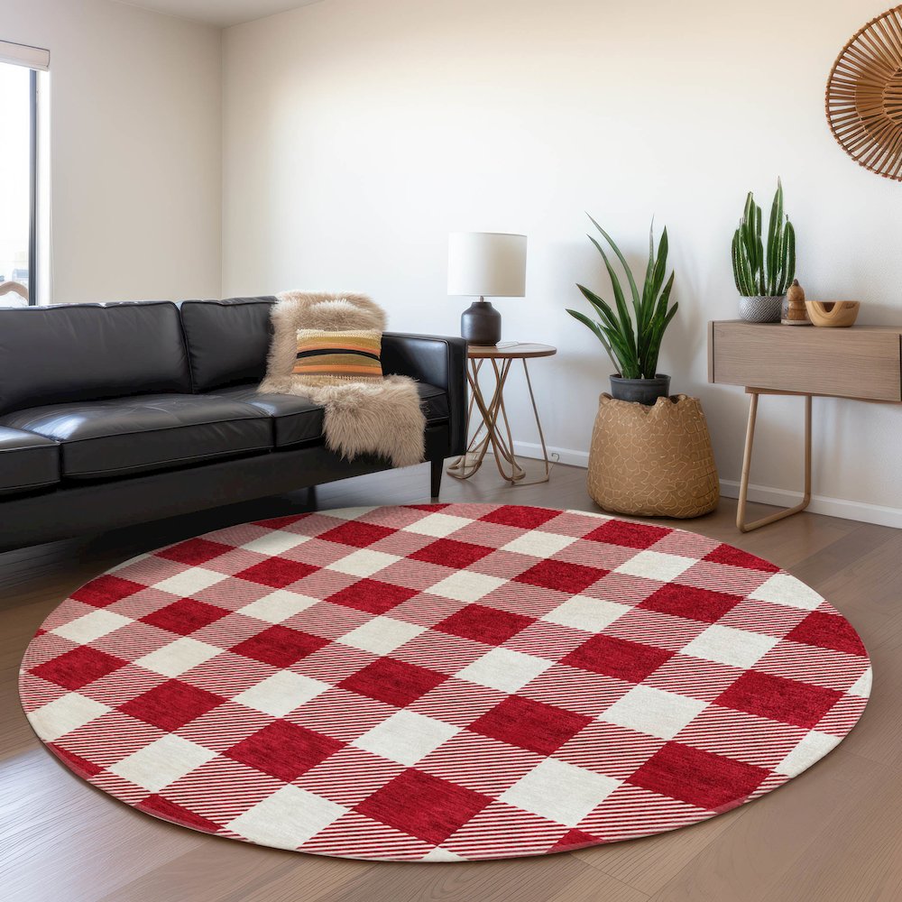 Premium Machine Washable Mayfield AMF923 Red 8' x 8' Round Rug. Picture 5