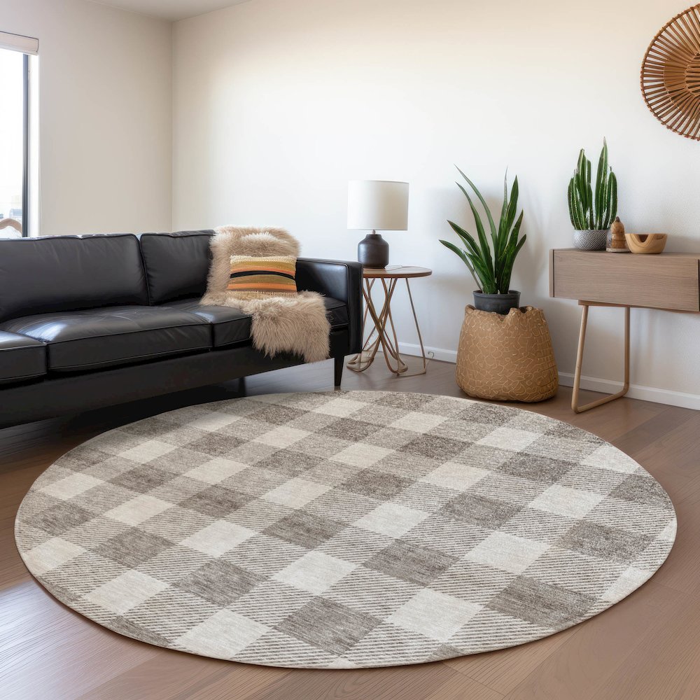 Premium Machine Washable Mayfield AMF923 Taupe 8' x 8' Round Rug. Picture 5