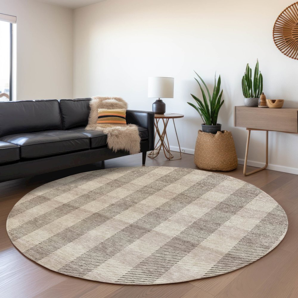 Premium Machine Washable Mayfield AMF924 Beige 8' x 8' Round Rug. Picture 5