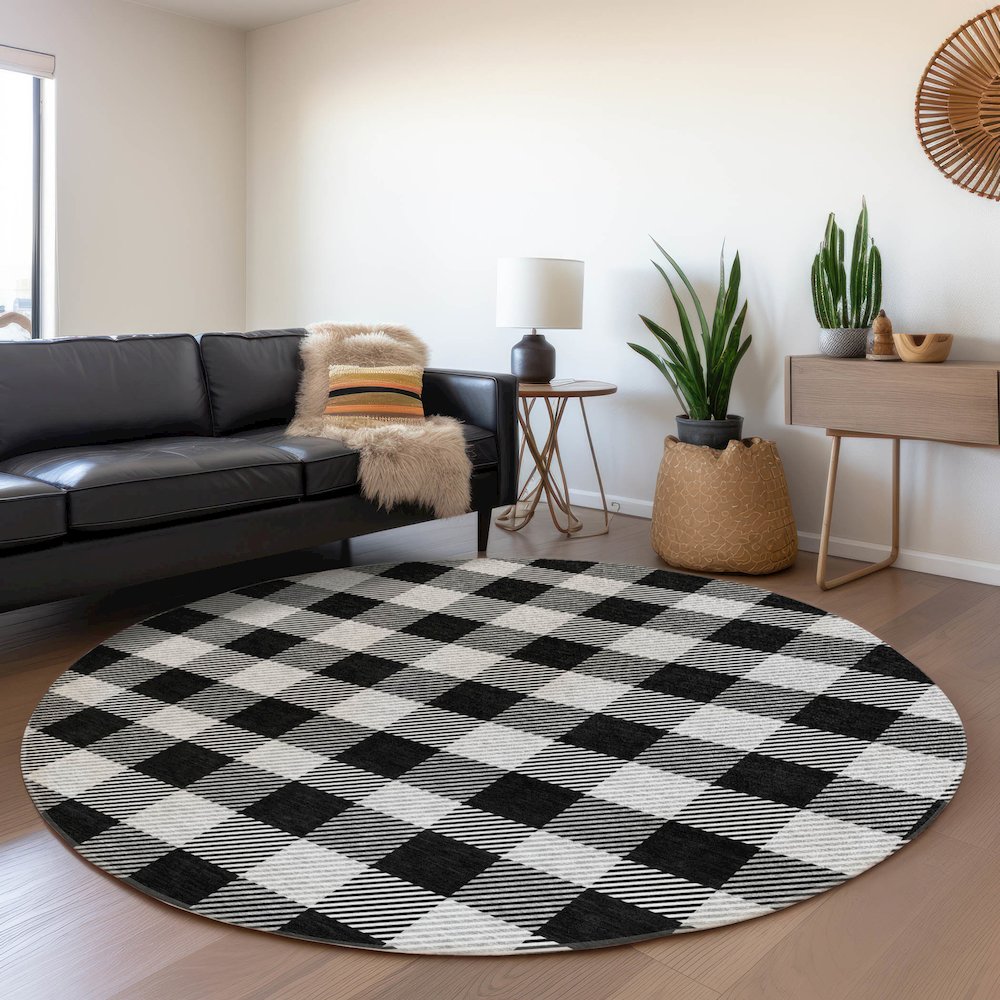 Premium Machine Washable Mayfield AMF924 Black 8' x 8' Round Rug. Picture 5
