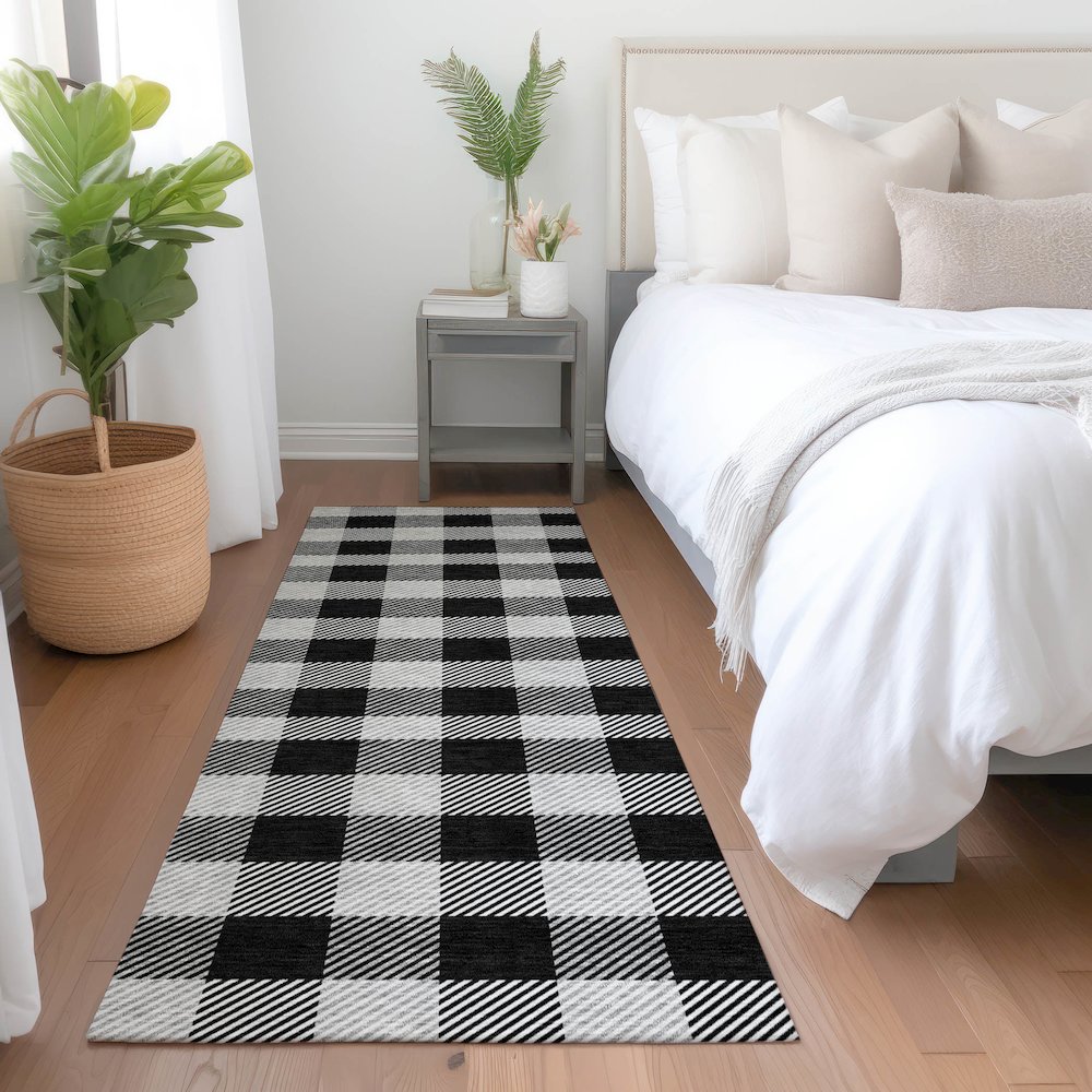 Premium Machine Washable Mayfield AMF924 Black 2'3" x 7'6" Runner Rug. Picture 5