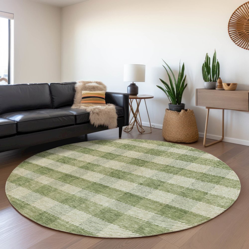 Premium Machine Washable Mayfield AMF924 Green 8' x 8' Round Rug. Picture 5