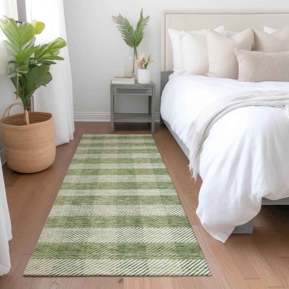 Premium Machine Washable Mayfield AMF924 Green 2'3" x 7'6" Runner Rug. Picture 5