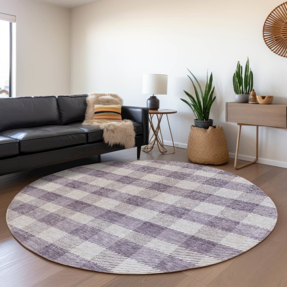 Premium Machine Washable Mayfield AMF924 Lavender 8' x 8' Round Rug. Picture 5
