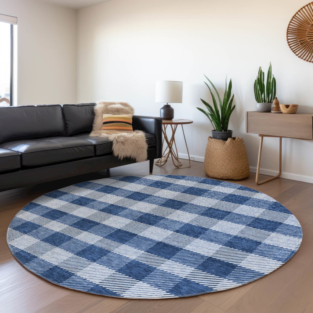 Premium Machine Washable Mayfield AMF924 Navy 8' x 8' Round Rug. Picture 5