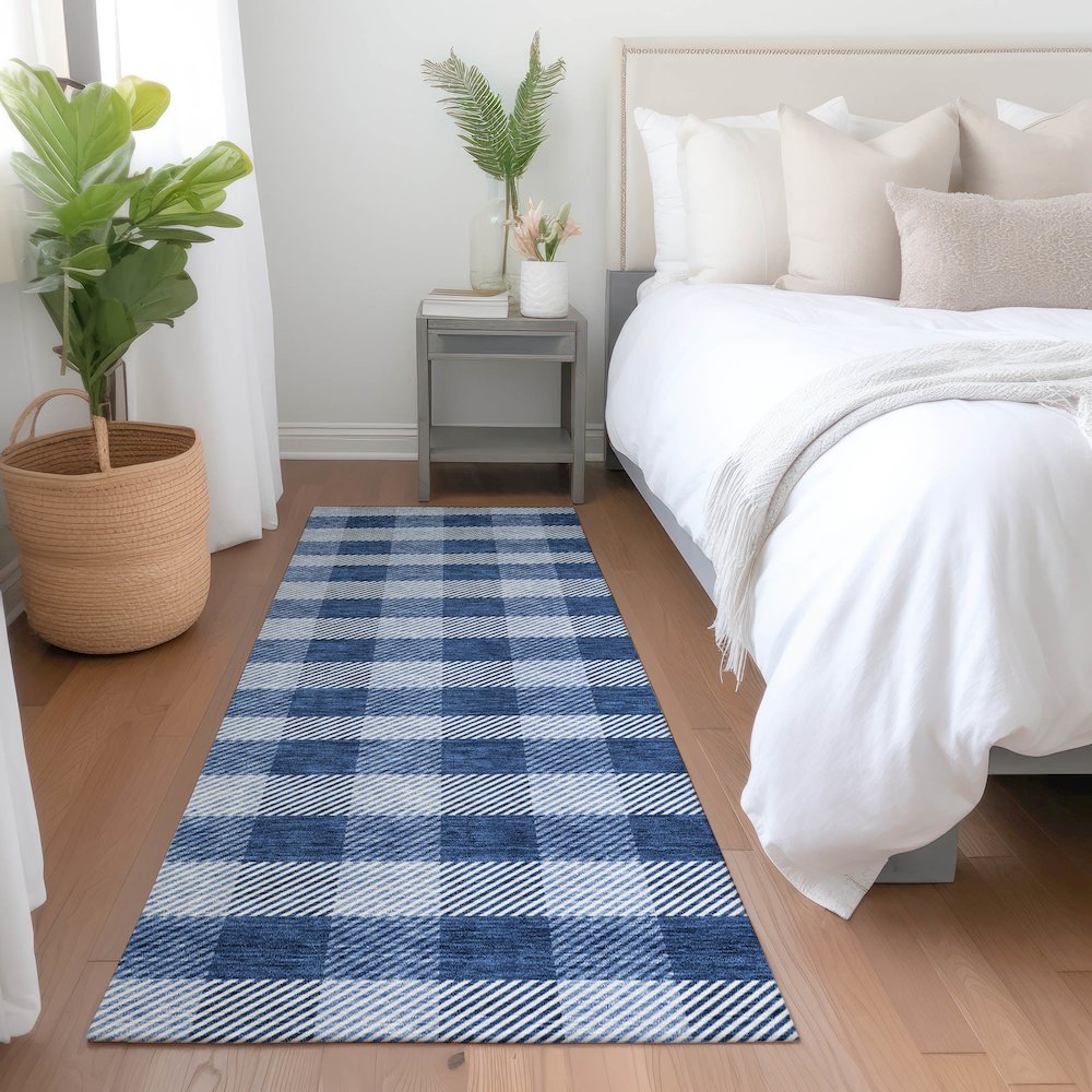 Premium Machine Washable Mayfield AMF924 Navy 2'3" x 7'6" Runner Rug. Picture 5