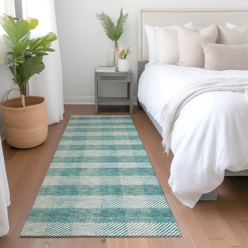 Premium Machine Washable Mayfield AMF924 Teal 2'3" x 7'6" Runner Rug. Picture 5